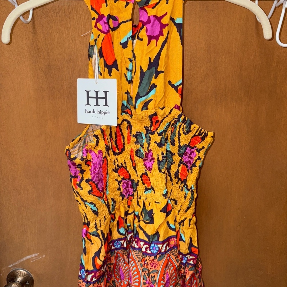 Haute Hippie Multicolor Smocked Halter Peplum Top NWT Women’s Medium - Picture 2 of 3